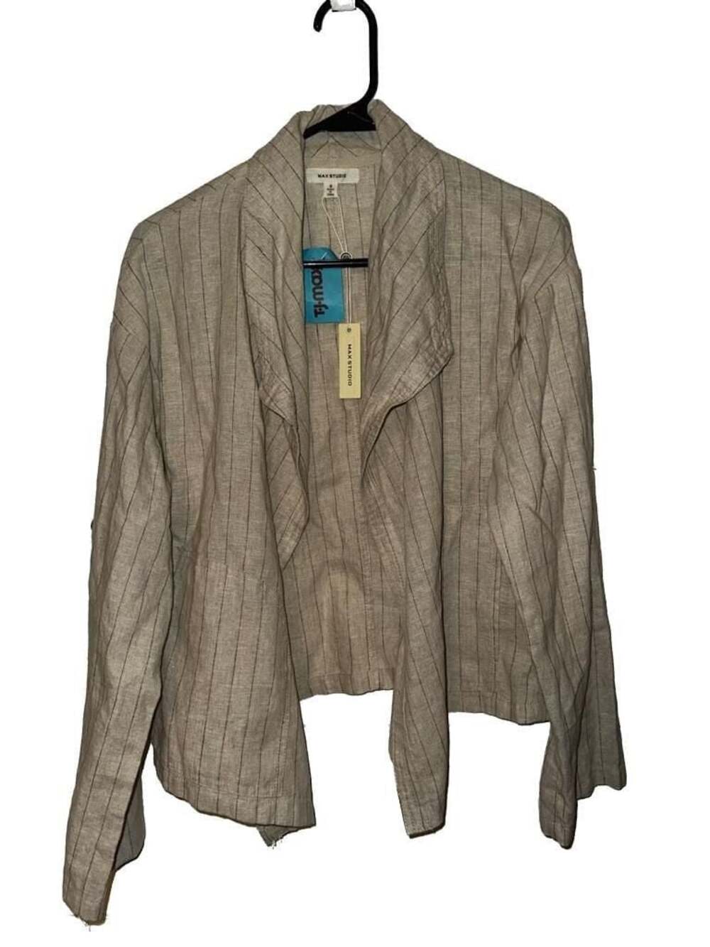 Max Studio Linen Blend Striped Open-Front Jacket